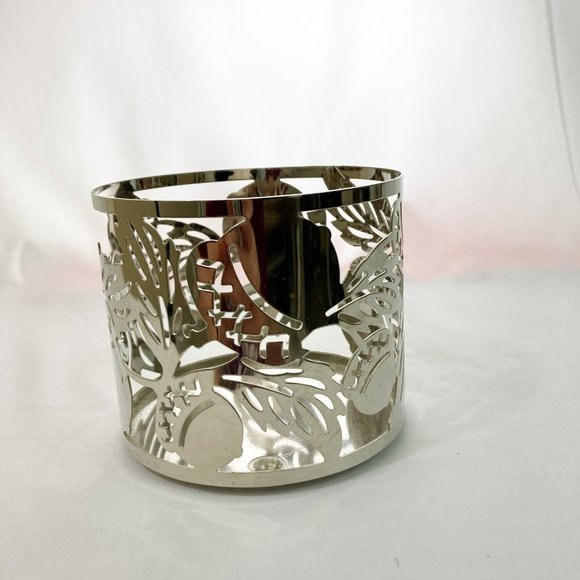 Bath & Body Works SILVER Candle Holder Acorns Fall Leaves 3-Wick SLATKIN CO - Picture 2 of 7